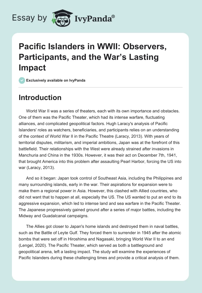 Pacific Islanders in WWII: Observers, Participants, and the War’s Lasting Impact. Page 1