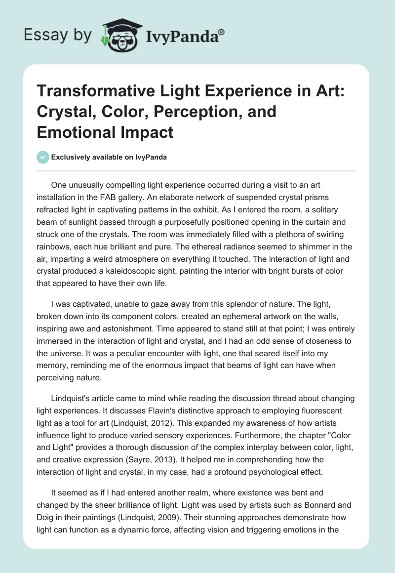 Transformative Light Experience in Art: Crystal, Color, Perception, and Emotional Impact. Page 1