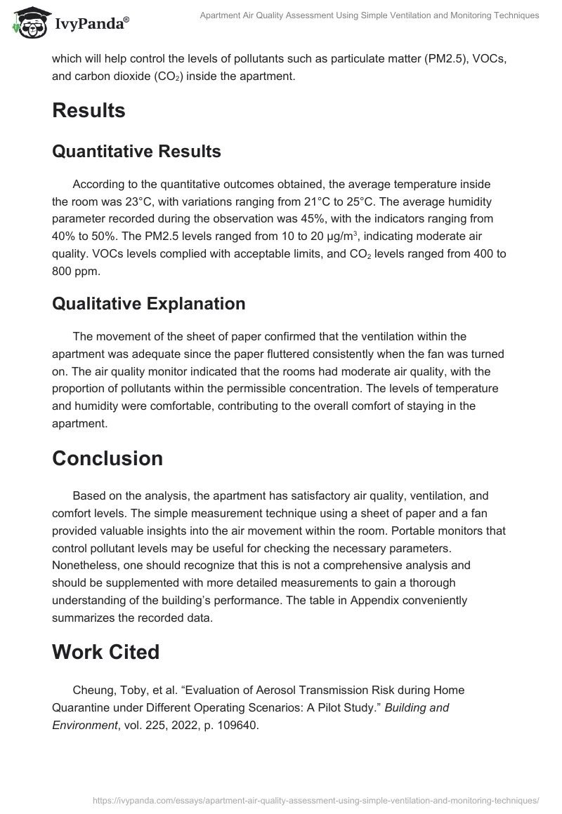 Apartment Air Quality Assessment Using Simple Ventilation and Monitoring Techniques. Page 2