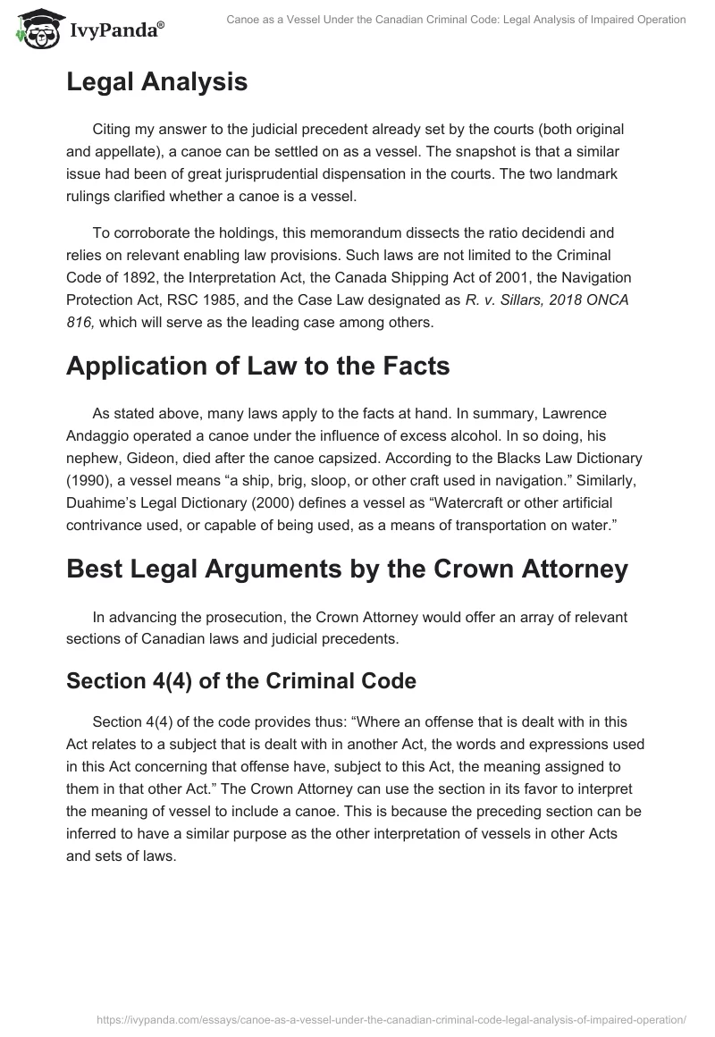 Canoe as a Vessel Under the Canadian Criminal Code: Legal Analysis of Impaired Operation. Page 2