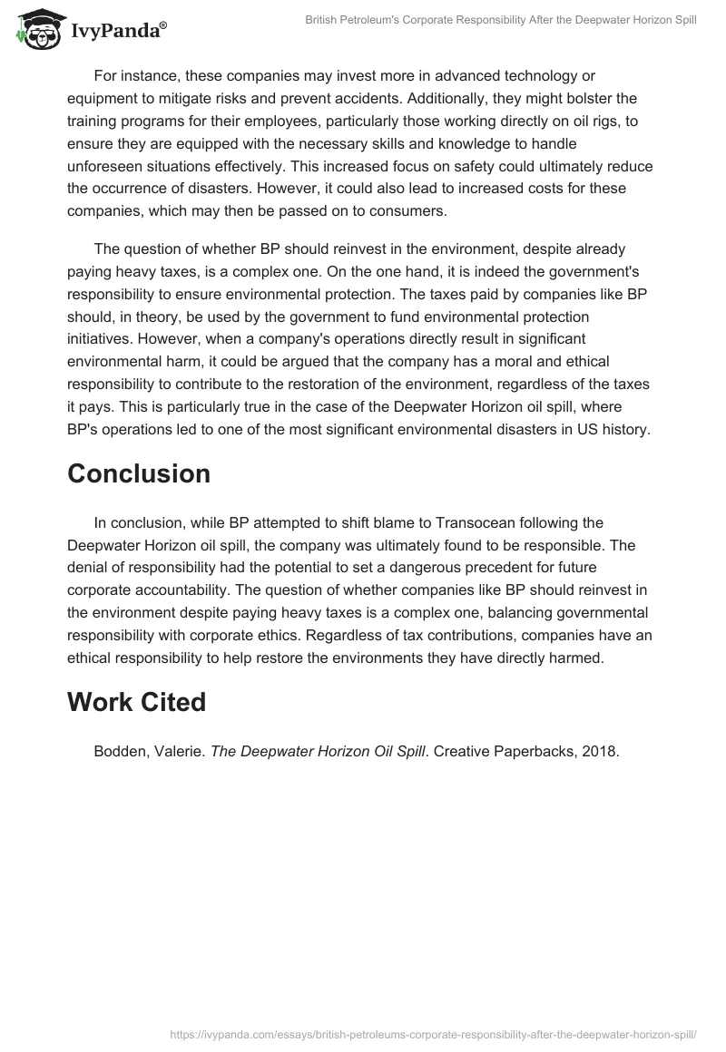 British Petroleum's Corporate Responsibility After the Deepwater Horizon Spill. Page 2