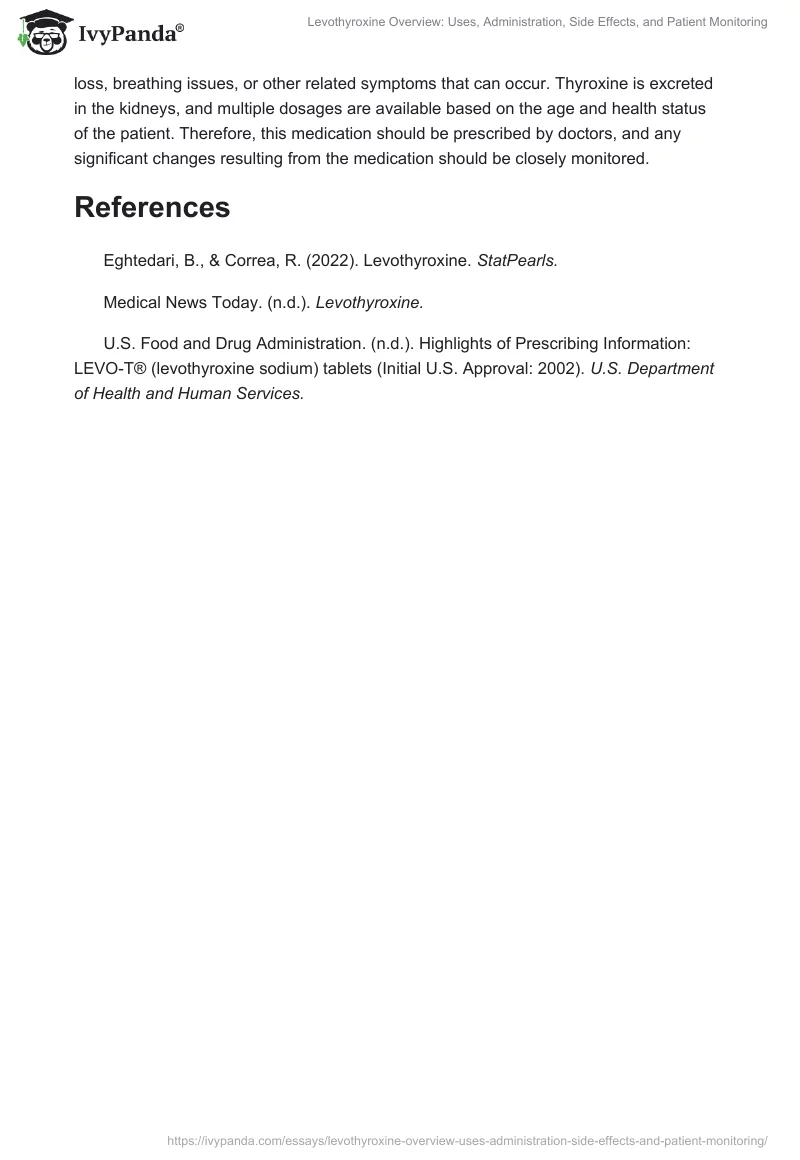 Levothyroxine Overview: Uses, Administration, Side Effects, and Patient Monitoring. Page 2