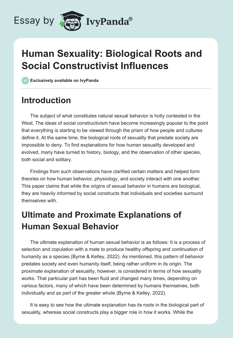 Human Sexuality: Biological Roots and Social Constructivist Influences. Page 1