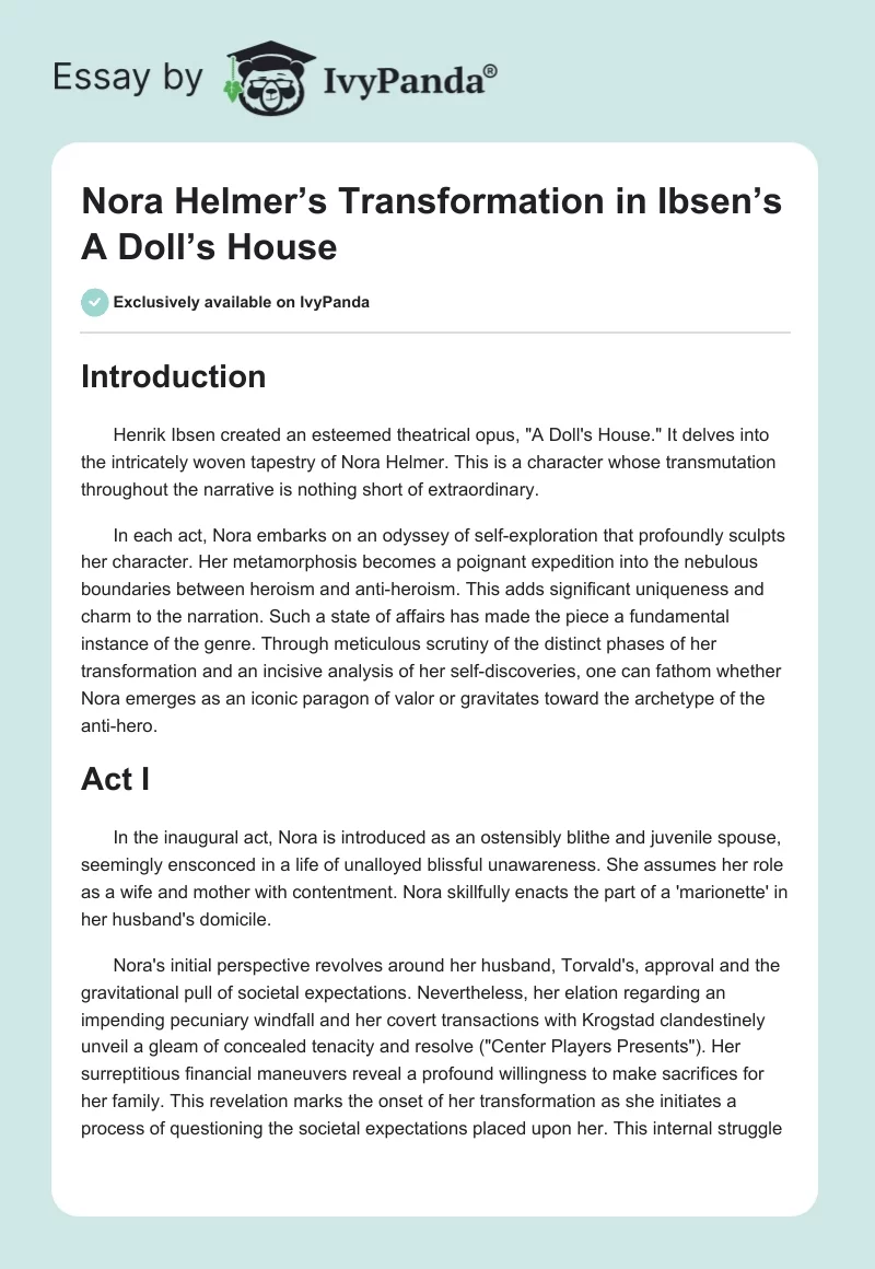 Nora Helmer’s Transformation in Ibsen’s A Doll’s House. Page 1