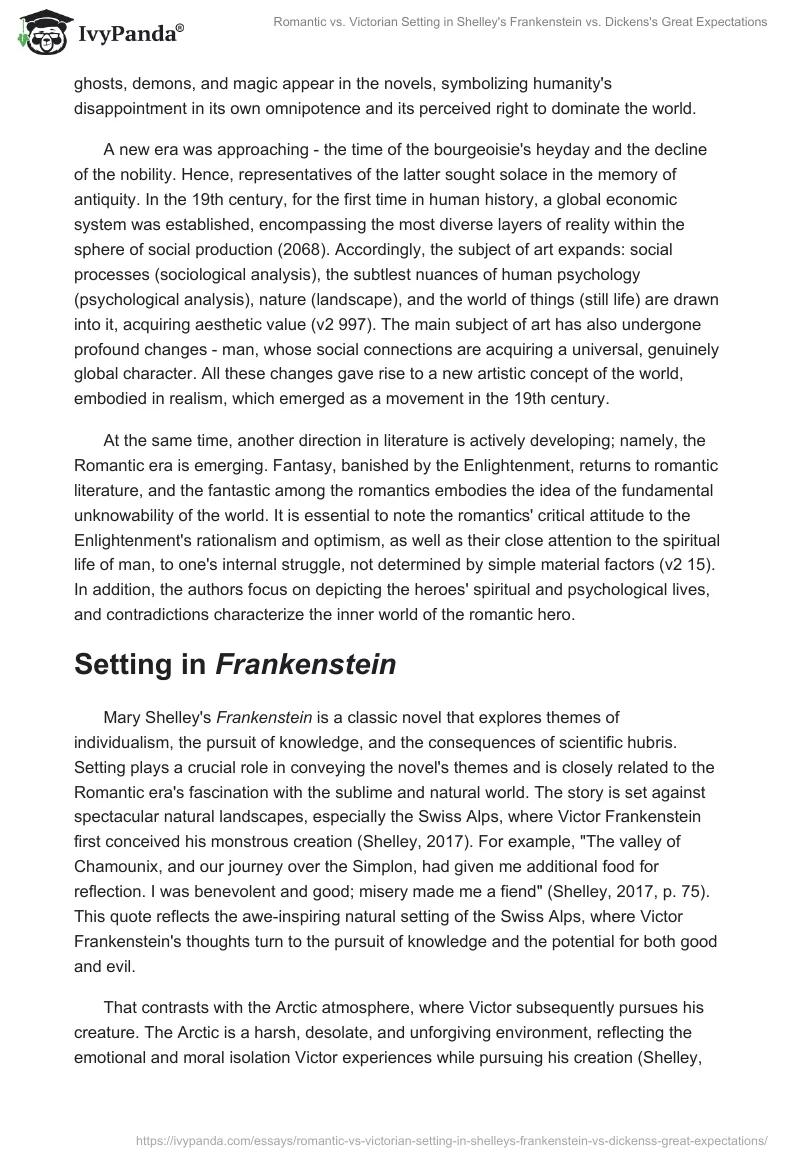Romantic vs. Victorian Setting in Shelley's Frankenstein vs. Dickens's Great Expectations. Page 2