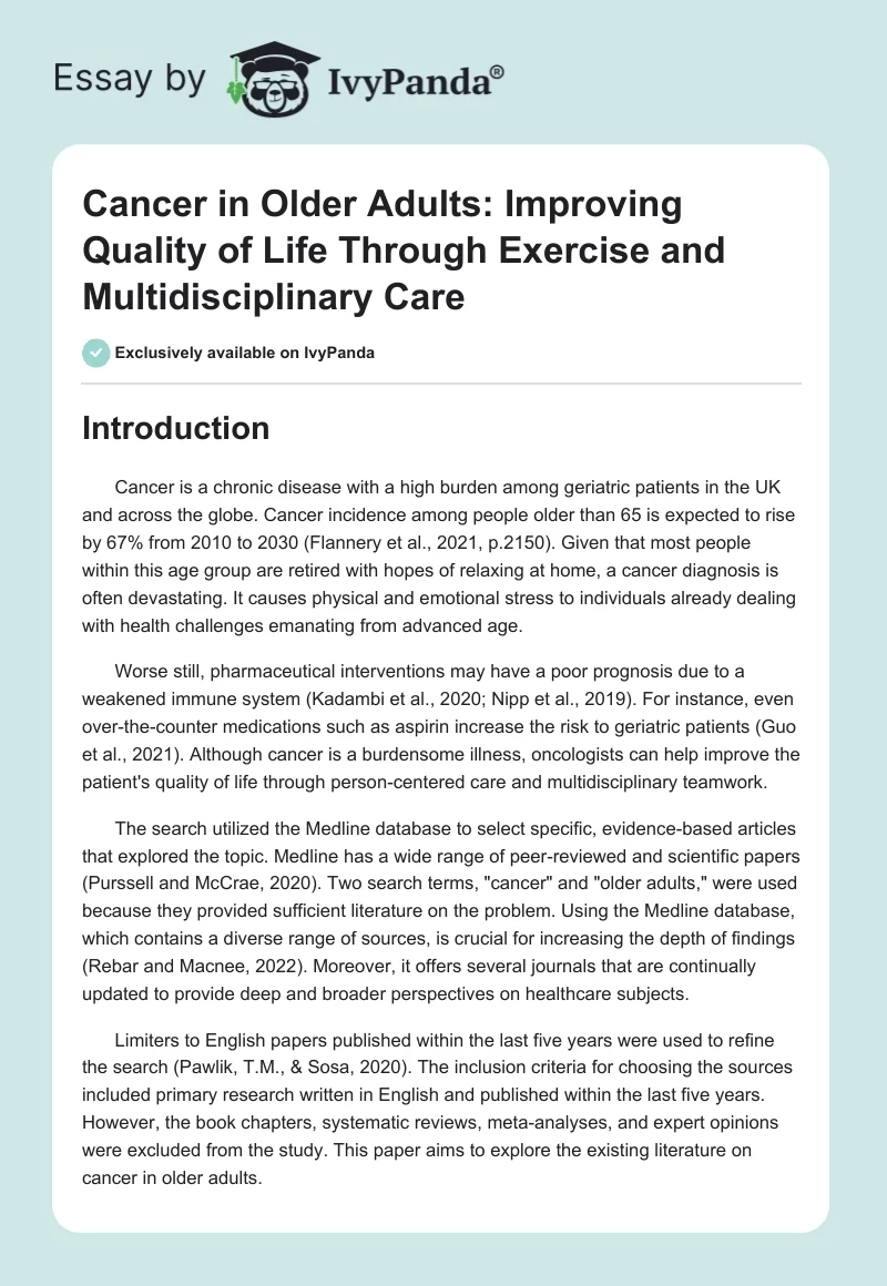 Cancer in Older Adults: Improving Quality of Life Through Exercise and Multidisciplinary Care. Page 1