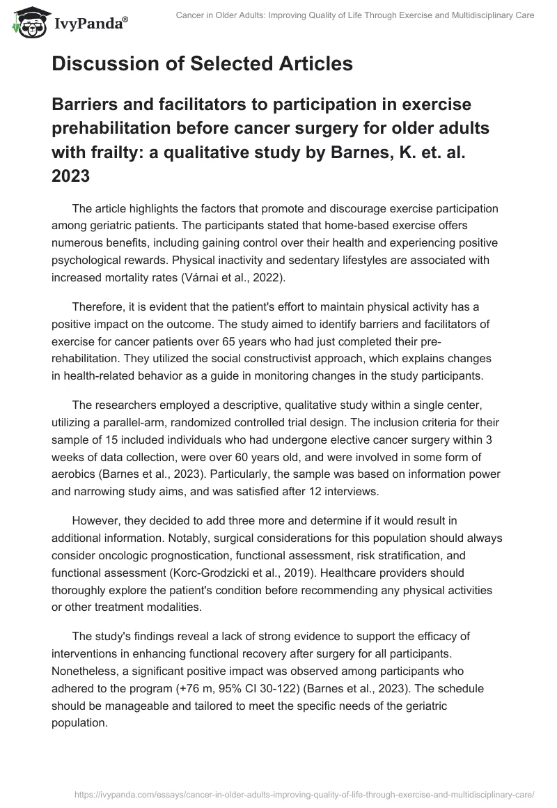 Cancer in Older Adults: Improving Quality of Life Through Exercise and Multidisciplinary Care. Page 2