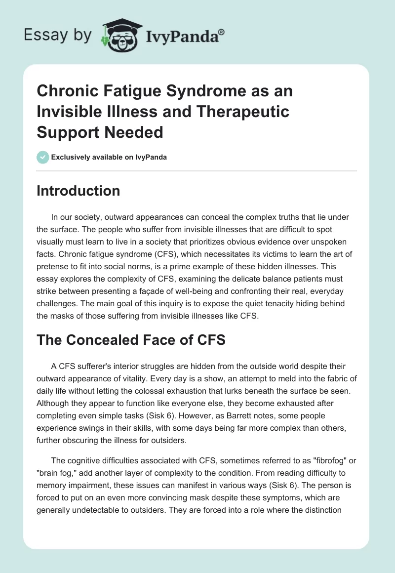 Chronic Fatigue Syndrome as an Invisible Illness and Therapeutic Support Needed. Page 1