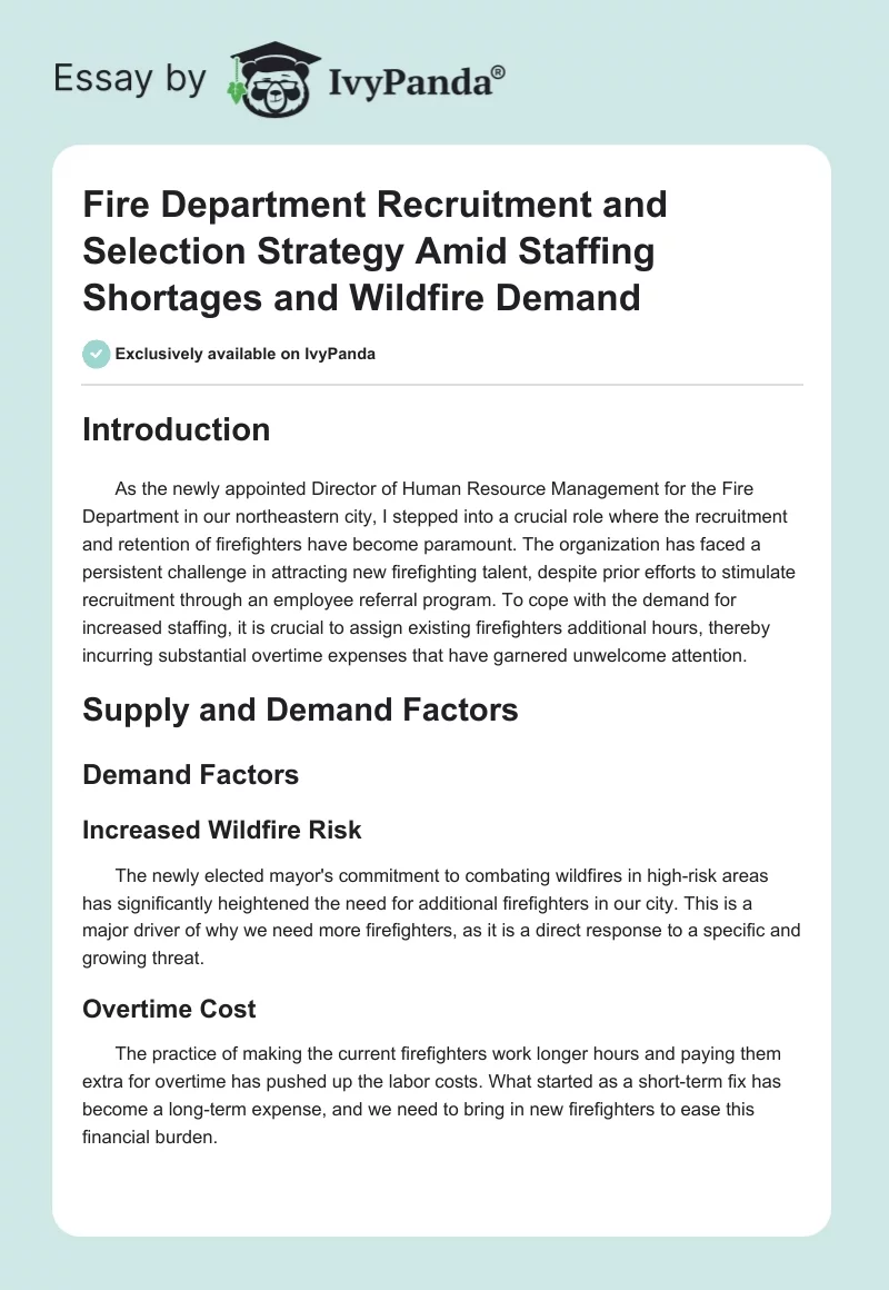 Fire Department Recruitment and Selection Strategy Amid Staffing Shortages and Wildfire Demand. Page 1