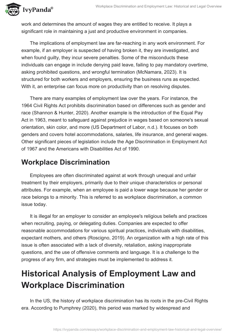 Workplace Discrimination and Employment Law: Historical and Legal Overview. Page 2