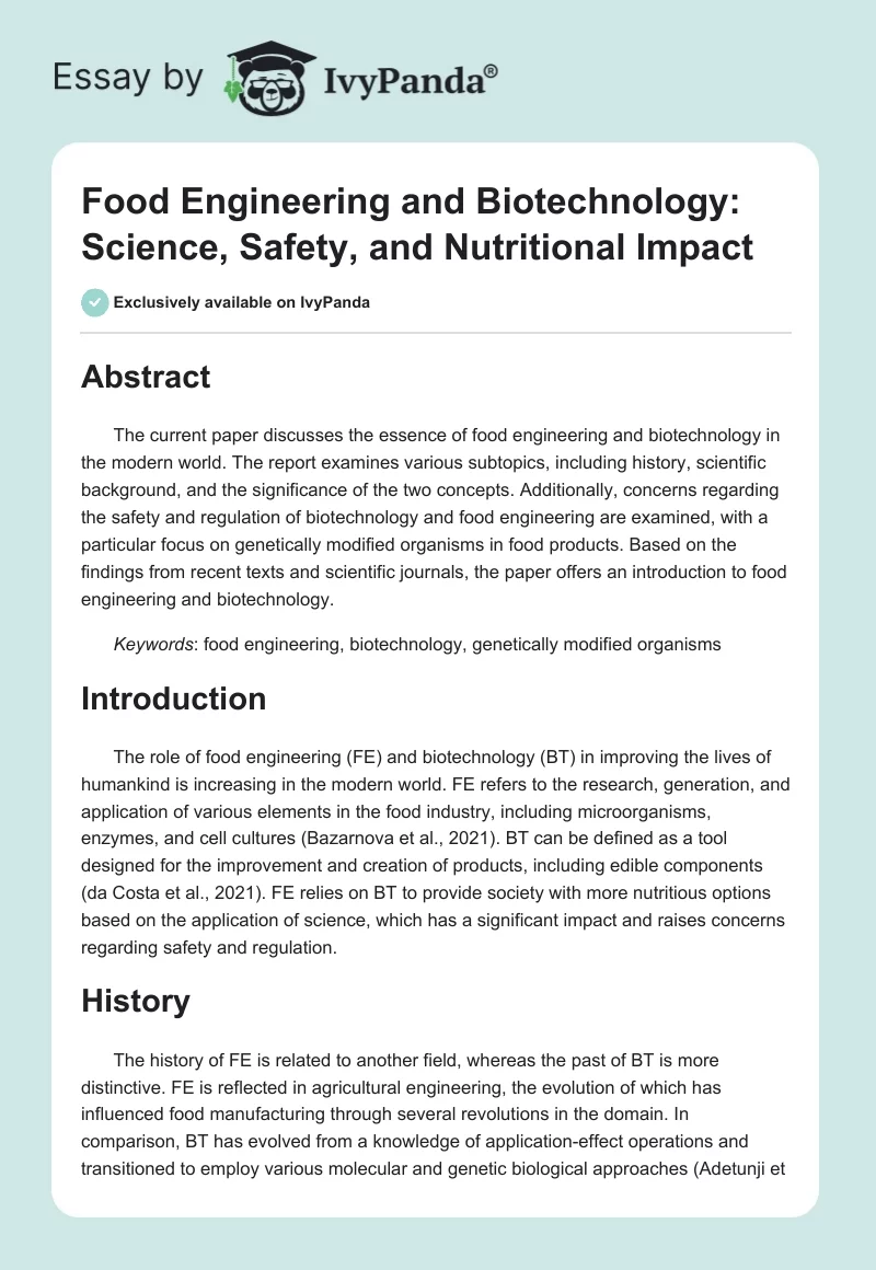 Food Engineering and Biotechnology: Science, Safety, and Nutritional Impact. Page 1