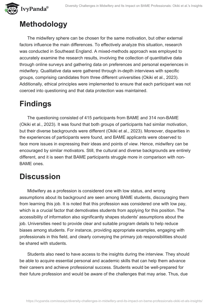 Diversity Challenges in Midwifery and Its Impact on BAME Professionals: Okiki et al.'s Insights. Page 2
