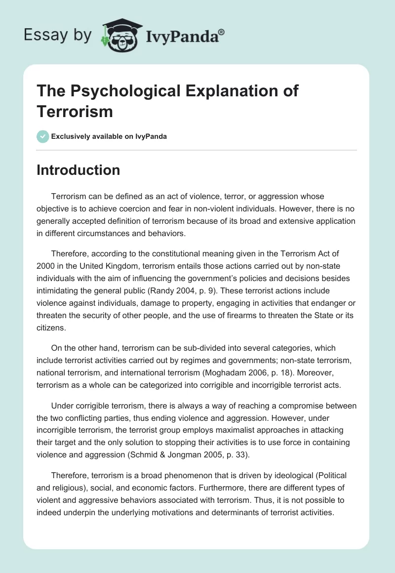 The Psychological Explanation of Terrorism. Page 1