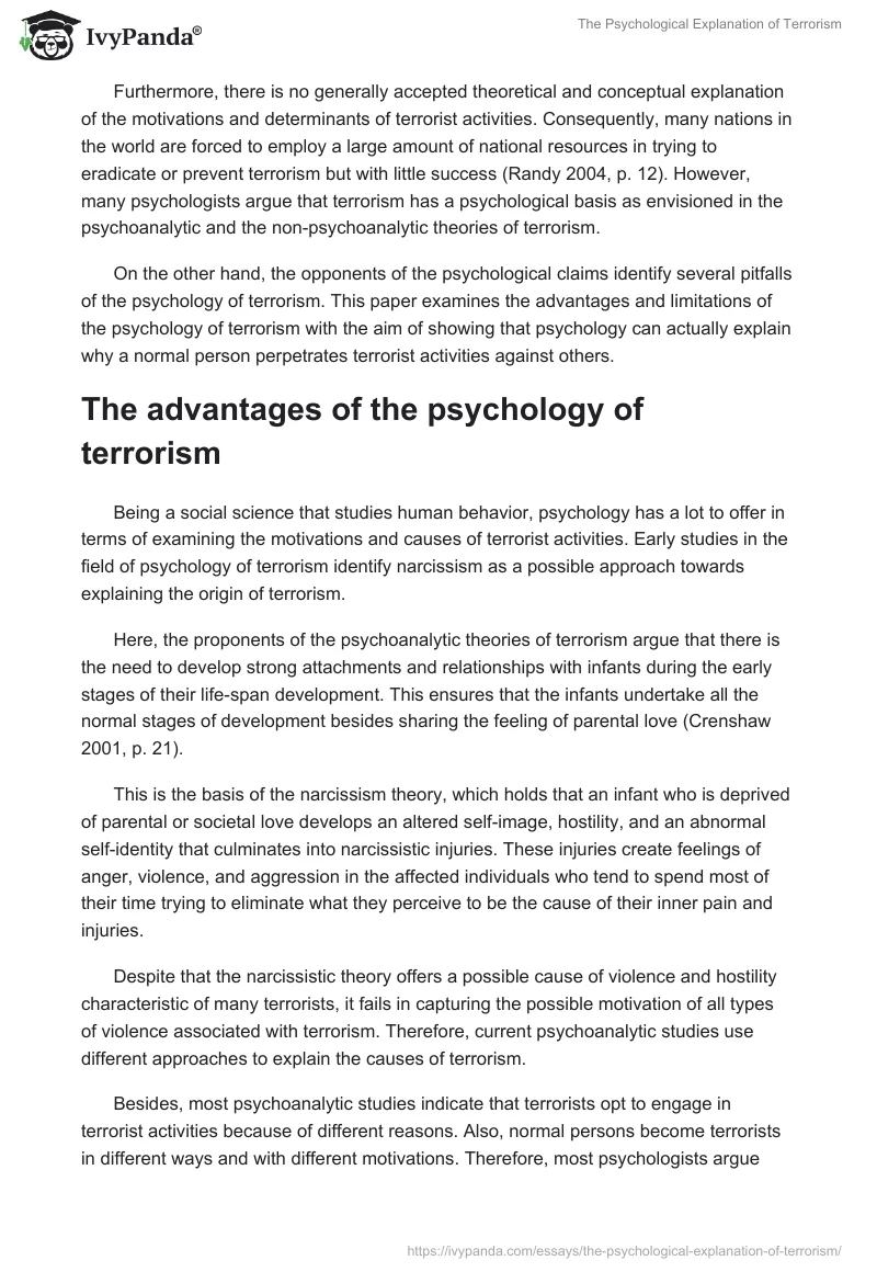 The Psychological Explanation of Terrorism. Page 2