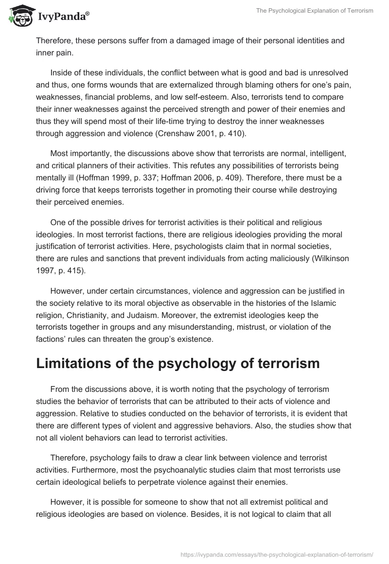 The Psychological Explanation of Terrorism. Page 4