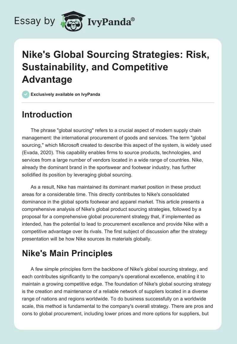 Nike's Global Sourcing Strategies: Risk, Sustainability, and Competitive Advantage. Page 1