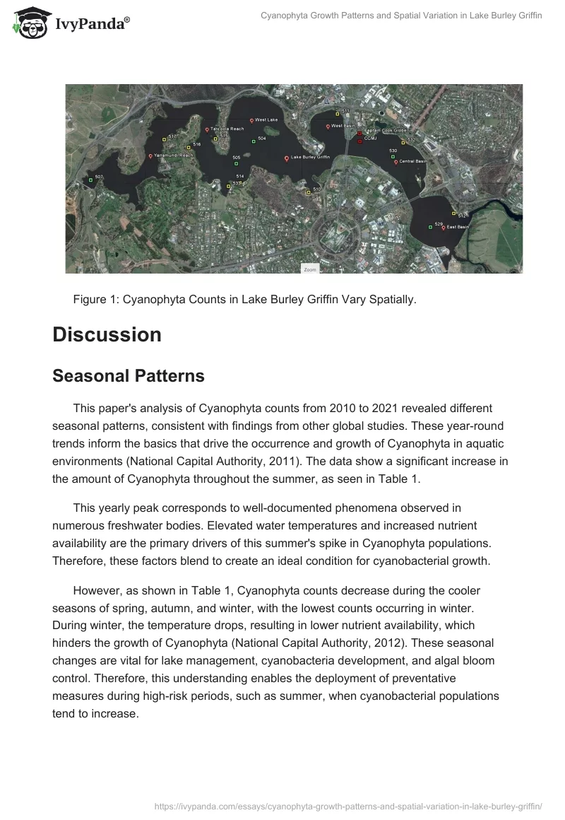 Cyanophyta Growth Patterns and Spatial Variation in Lake Burley Griffin. Page 2
