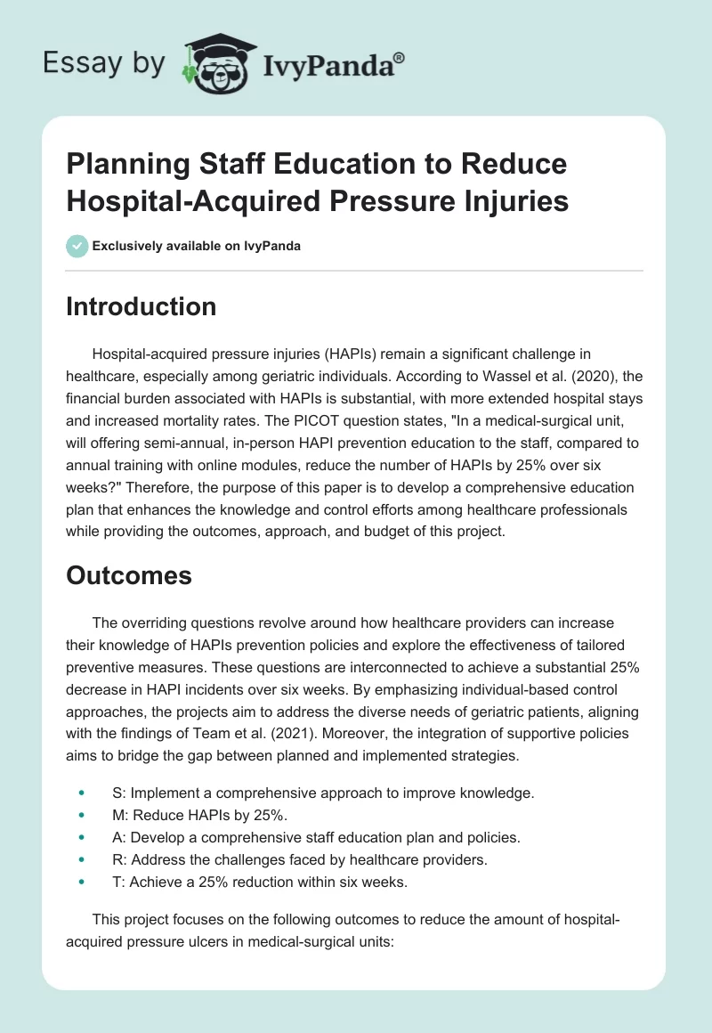 Planning Staff Education to Reduce Hospital-Acquired Pressure Injuries. Page 1