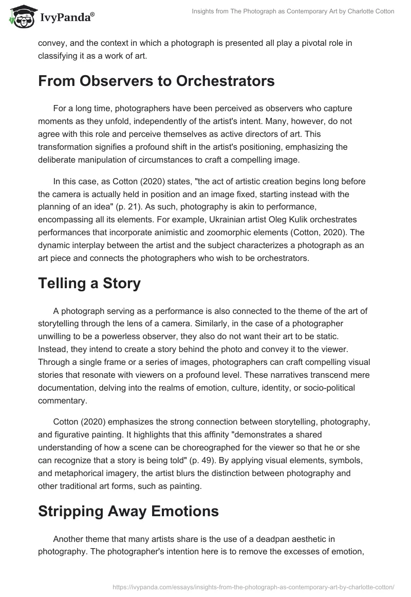Insights from "The Photograph as Contemporary Art" by Charlotte Cotton. Page 2