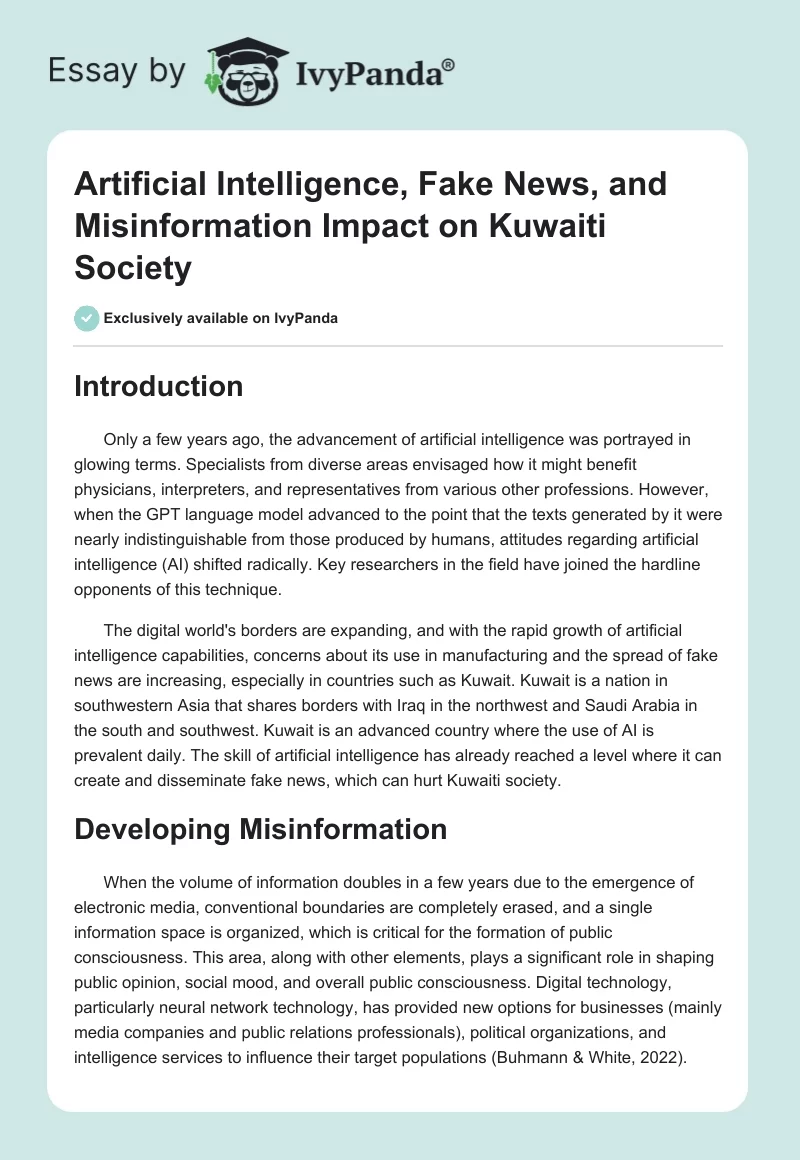 Artificial Intelligence, Fake News, and Misinformation Impact on Kuwaiti Society. Page 1