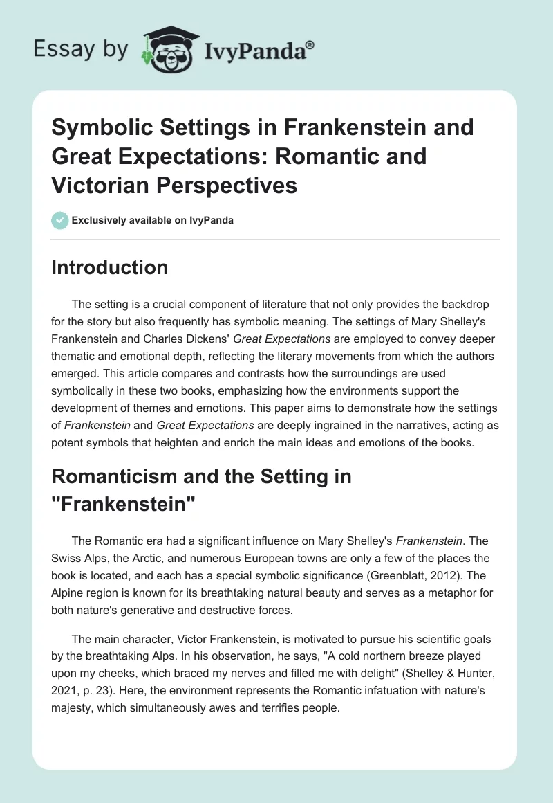 Symbolic Settings in Frankenstein and Great Expectations: Romantic and Victorian Perspectives. Page 1