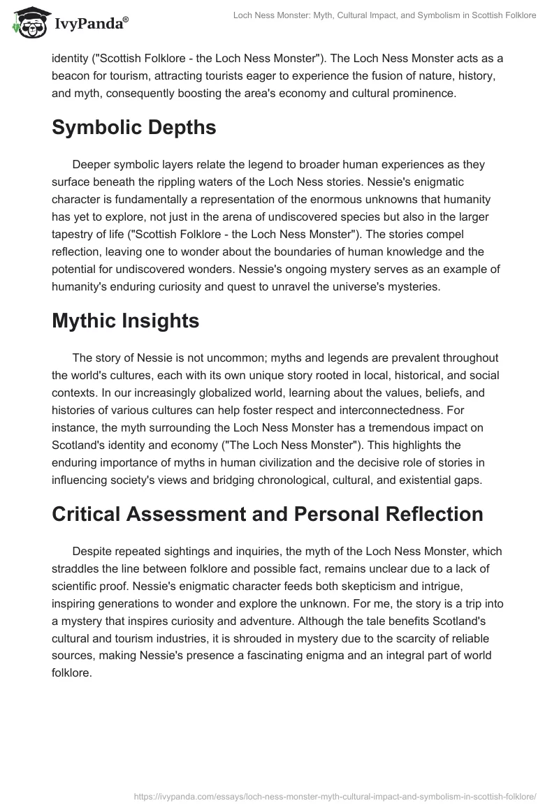 Loch Ness Monster: Myth, Cultural Impact, and Symbolism in Scottish Folklore. Page 2