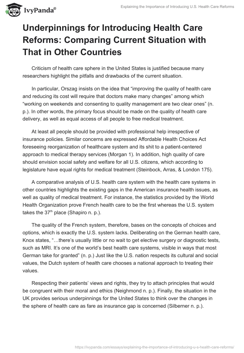 Explaining the Importance of Introducing U.S. Health Care Reforms. Page 2