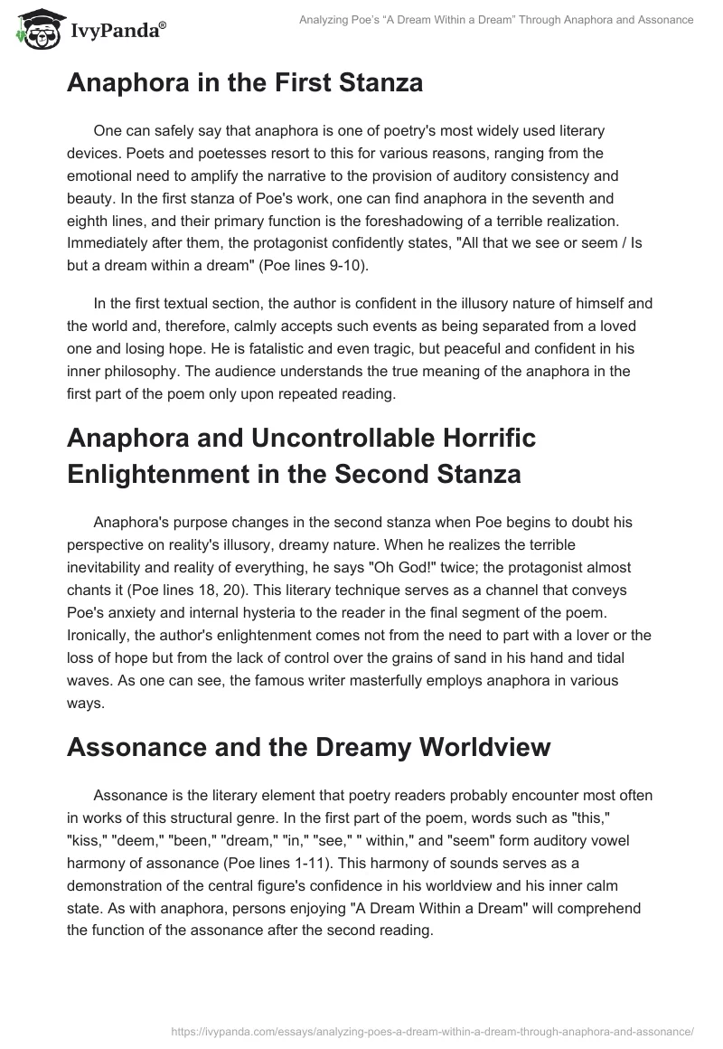 Analyzing Poe’s “A Dream Within a Dream” Through Anaphora and Assonance. Page 2