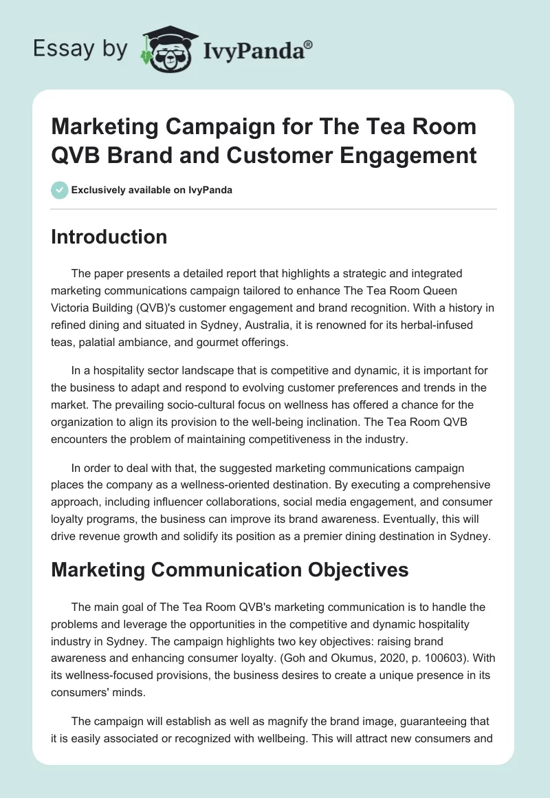 Marketing Campaign for The Tea Room QVB Brand and Customer Engagement. Page 1