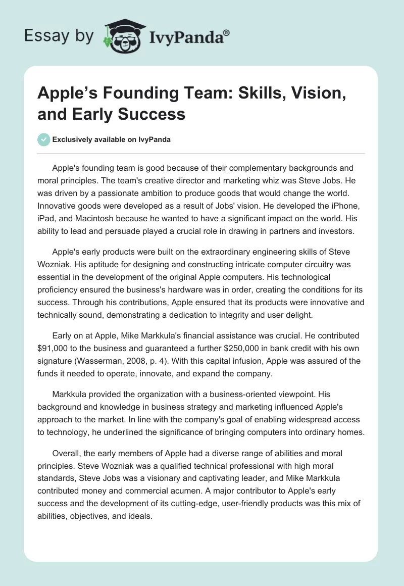 Apple’s Founding Team: Skills, Vision, and Early Success. Page 1