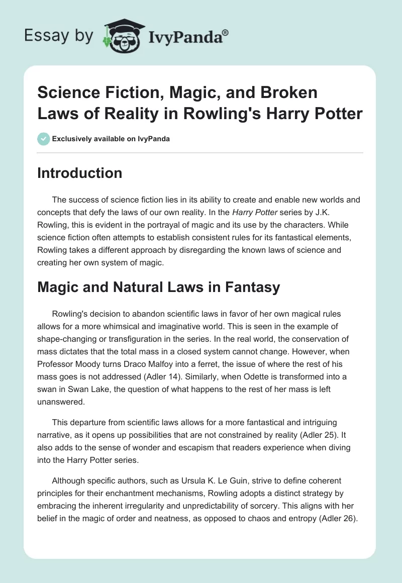 Science Fiction, Magic, and Broken Laws of Reality in Rowling's Harry Potter. Page 1