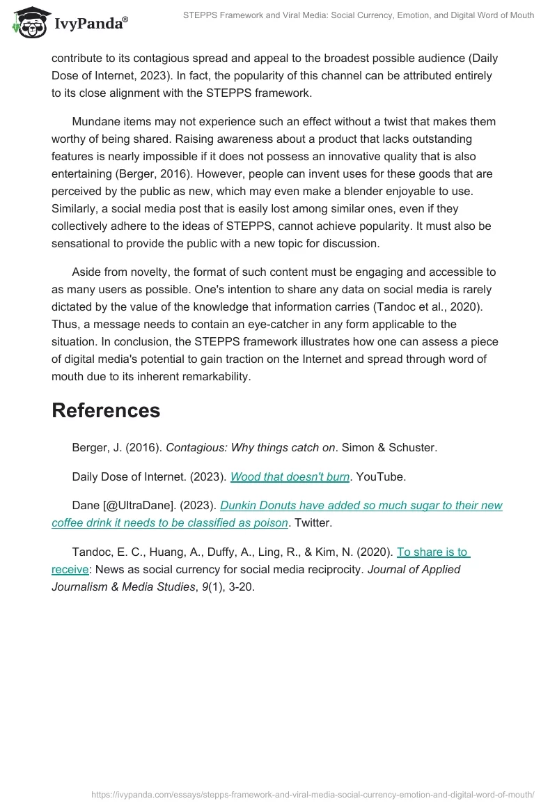 STEPPS Framework and Viral Media: Social Currency, Emotion, and Digital Word of Mouth. Page 2