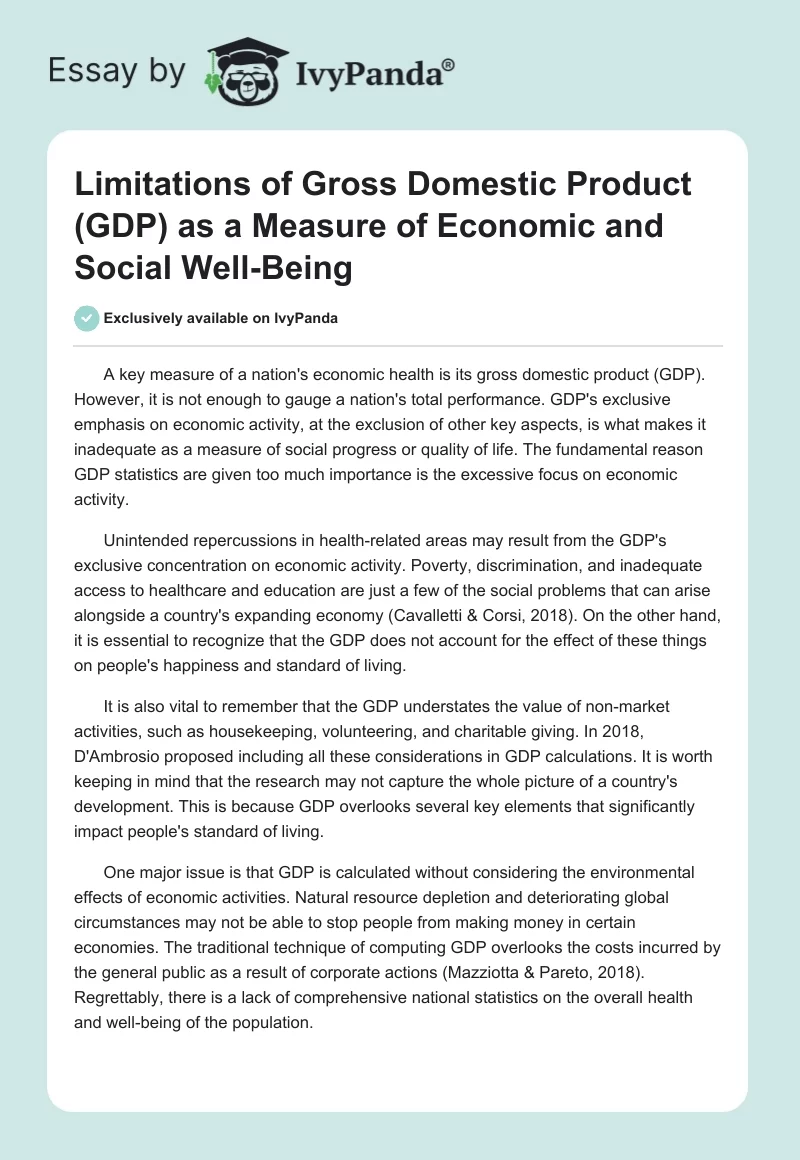 Limitations of Gross Domestic Product (GDP) as a Measure of Economic and Social Well-Being. Page 1