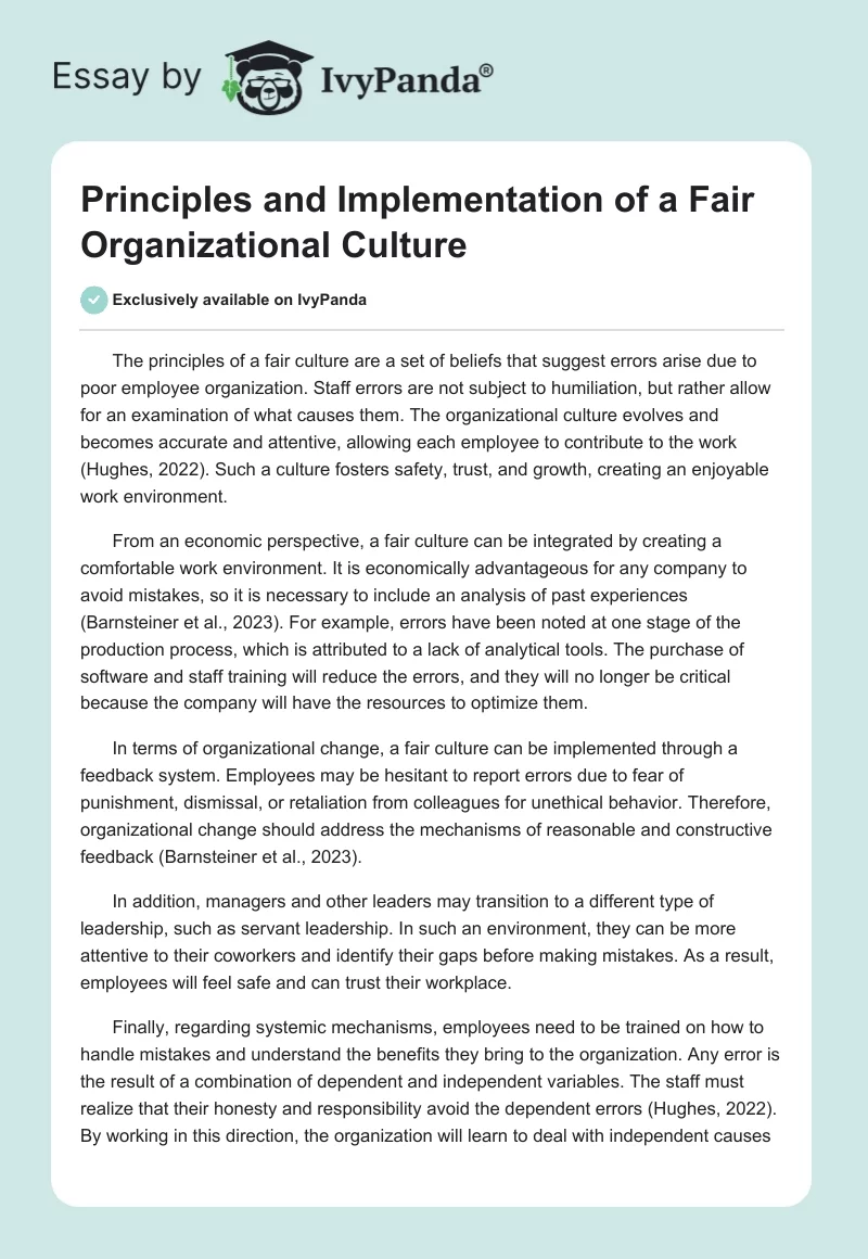 Principles and Implementation of a Fair Organizational Culture. Page 1