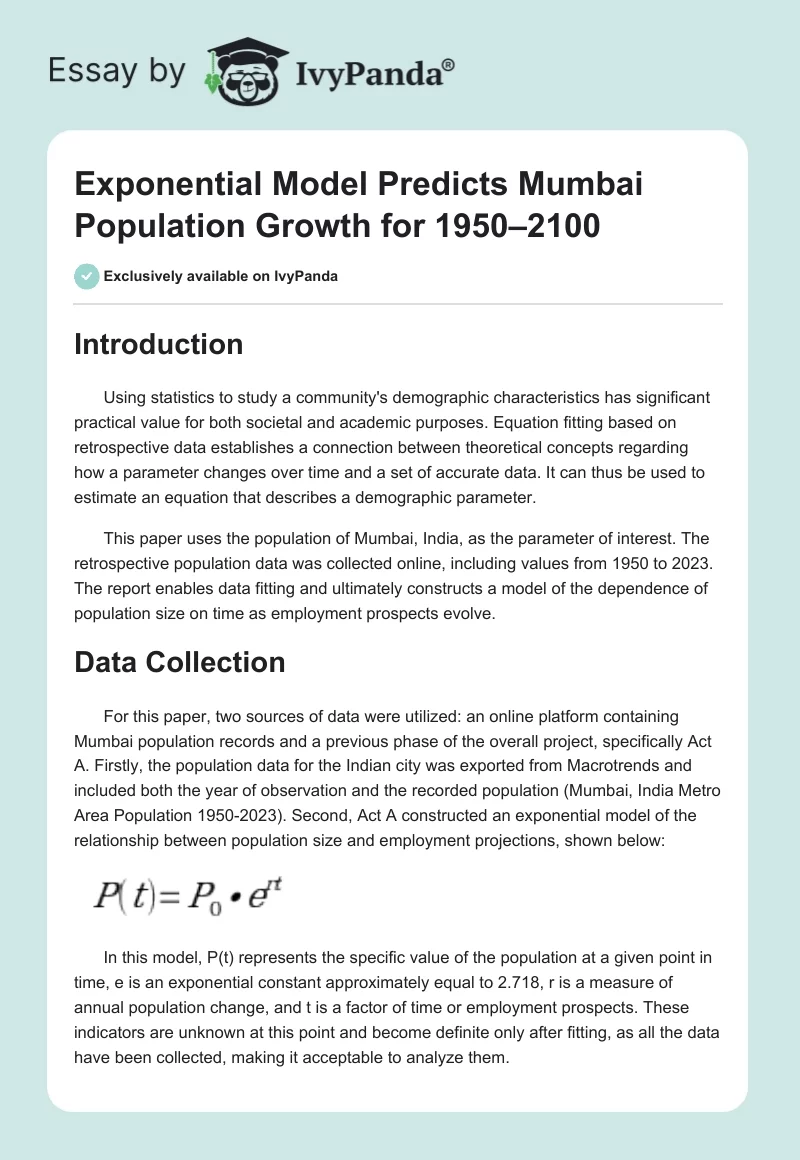 Exponential Model Predicts Mumbai Population Growth for 1950–2100. Page 1