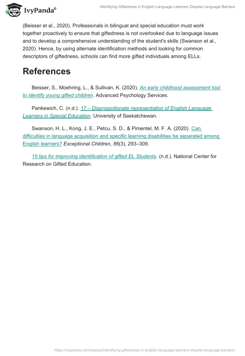 Identifying Giftedness in English Language Learners Despite Language Barriers. Page 2