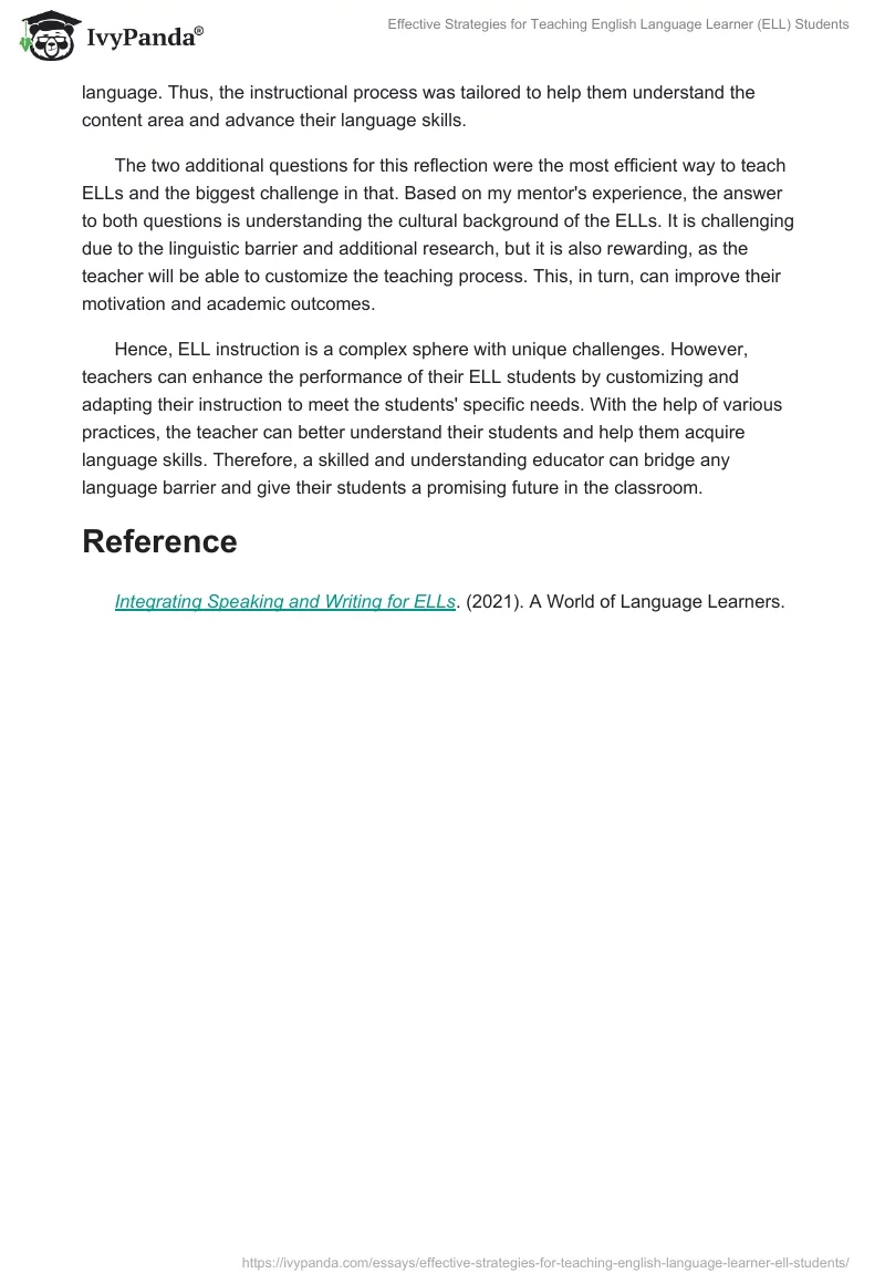 Effective Strategies for Teaching English Language Learner (ELL) Students. Page 2