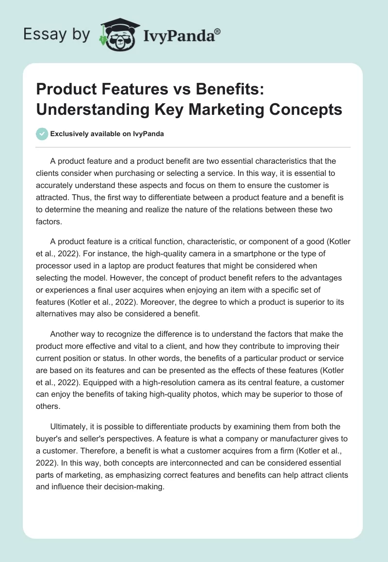 Product Features vs Benefits: Understanding Key Marketing Concepts. Page 1