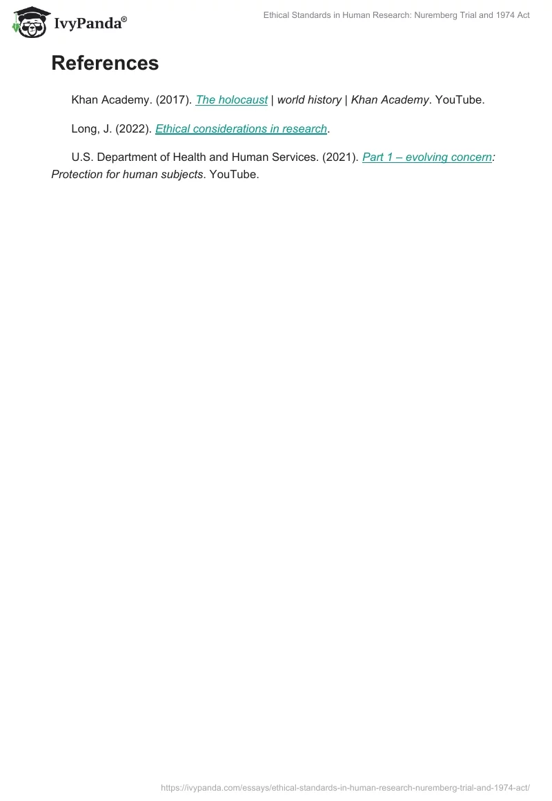 Ethical Standards in Human Research: Nuremberg Trial and 1974 Act. Page 2