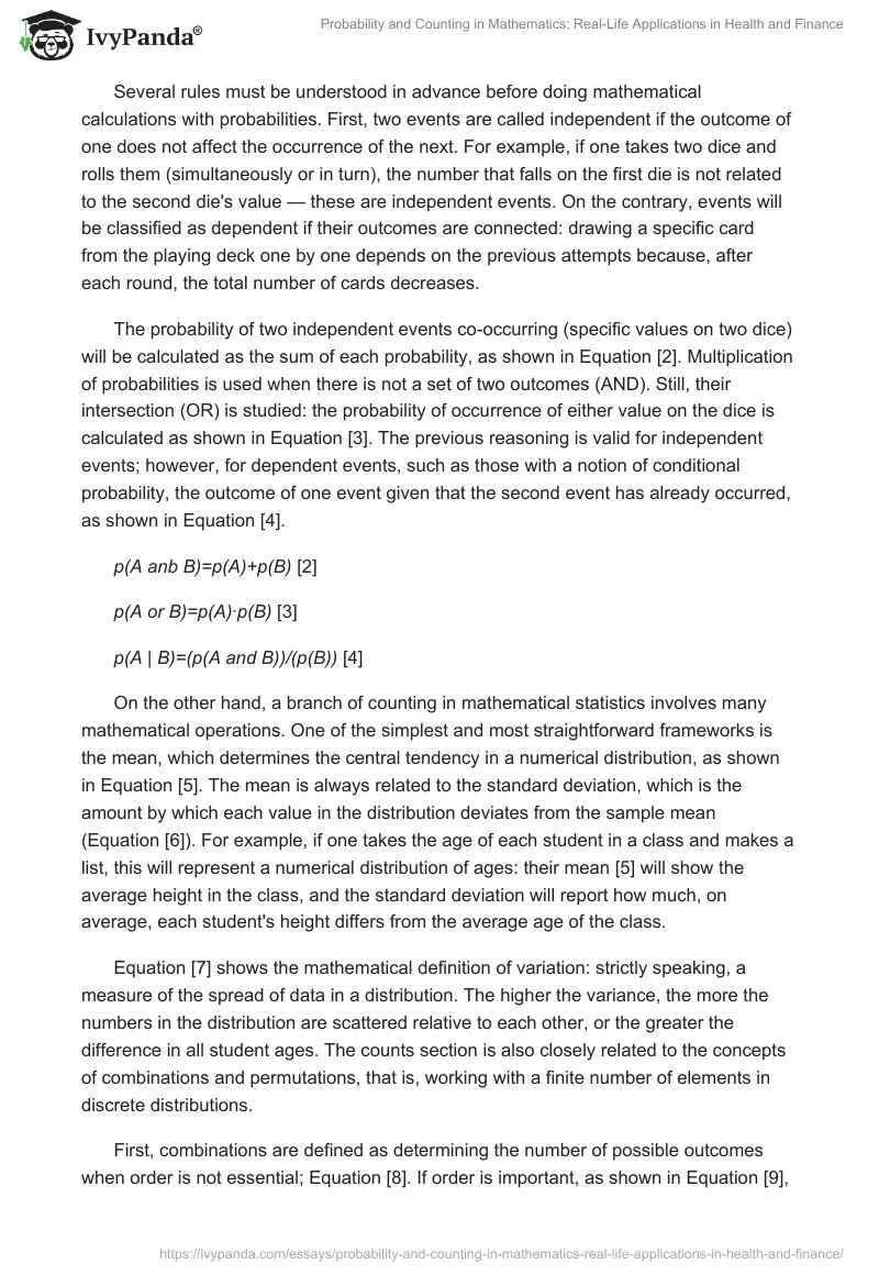 Probability and Counting in Mathematics: Real-Life Applications in Health and Finance. Page 2