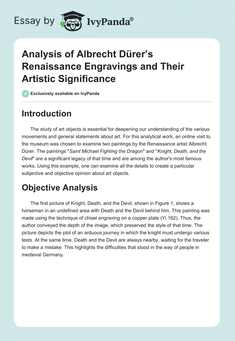 Analysis of Albrecht Dürer’s Renaissance Engravings and Their Artistic Significance. Page 1