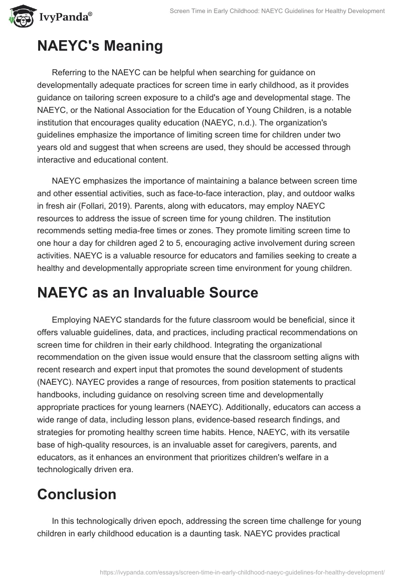 Screen Time in Early Childhood: NAEYC Guidelines for Healthy Development. Page 2