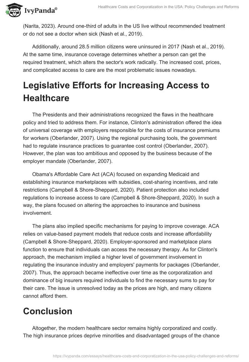 Healthcare Costs and Corporatization in the USA: Policy Challenges and Reforms. Page 2
