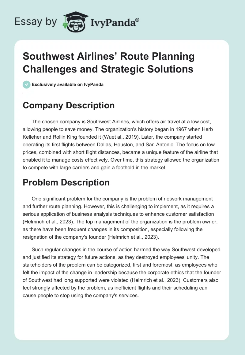 Southwest Airlines’ Route Planning Challenges and Strategic Solutions. Page 1