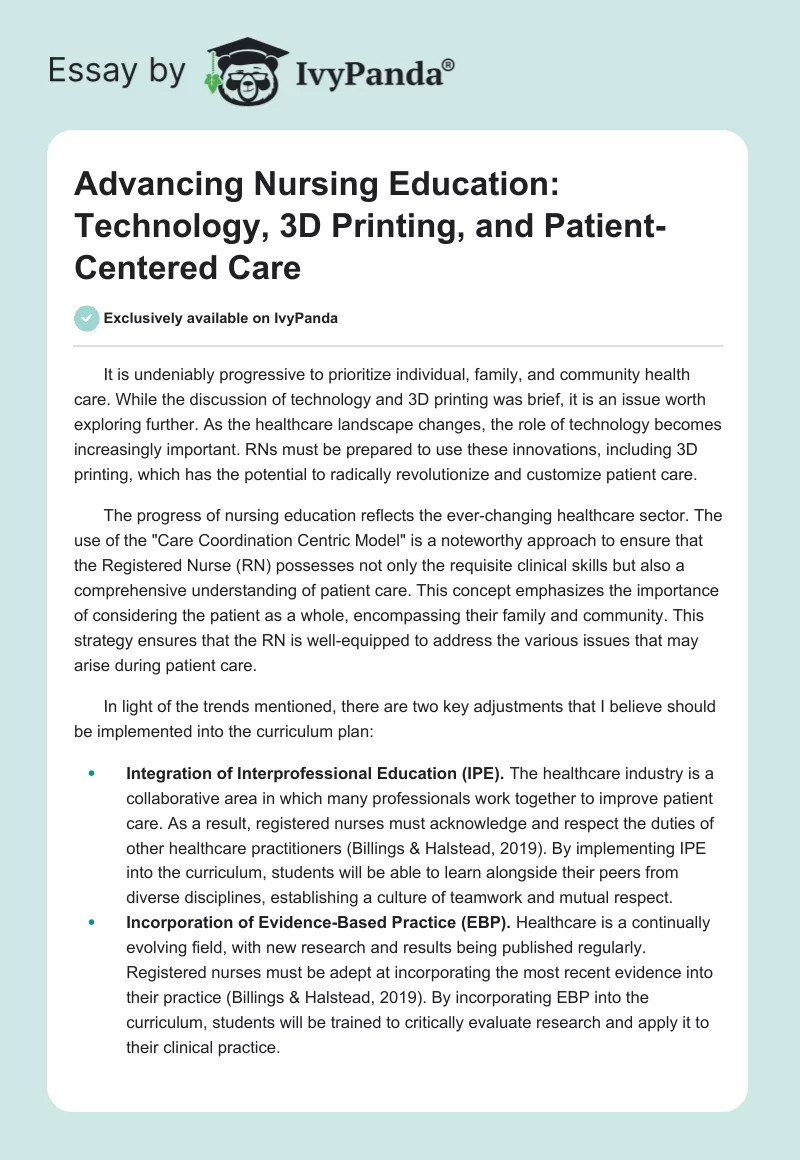 Advancing Nursing Education: Technology, 3D Printing, and Patient-Centered Care. Page 1