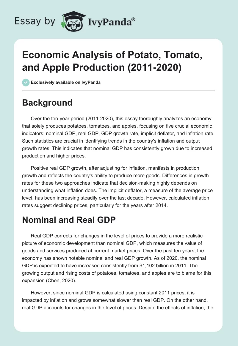 Economic Analysis of Potato, Tomato, and Apple Production (2011-2020). Page 1