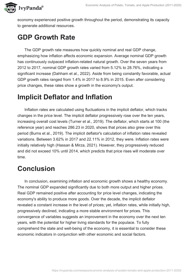 Economic Analysis of Potato, Tomato, and Apple Production (2011-2020). Page 2