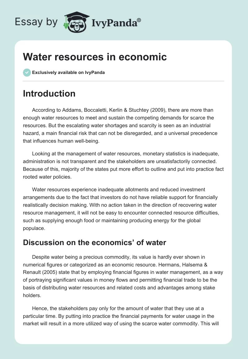 Water Resources in Economic. Page 1