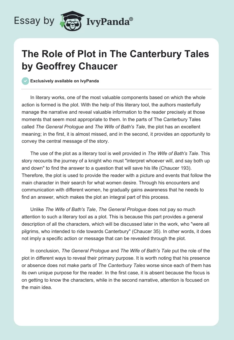 The Role of Plot in "The Canterbury Tales" by Geoffrey Chaucer. Page 1