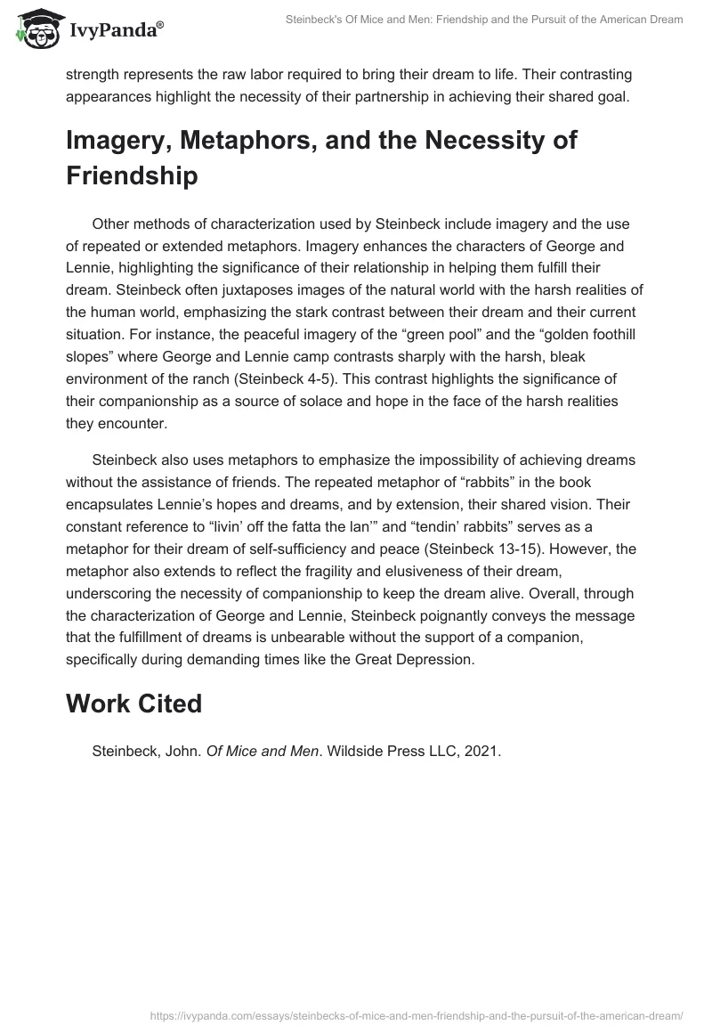 Steinbeck's "Of Mice and Men": Friendship and the Pursuit of the American Dream. Page 2